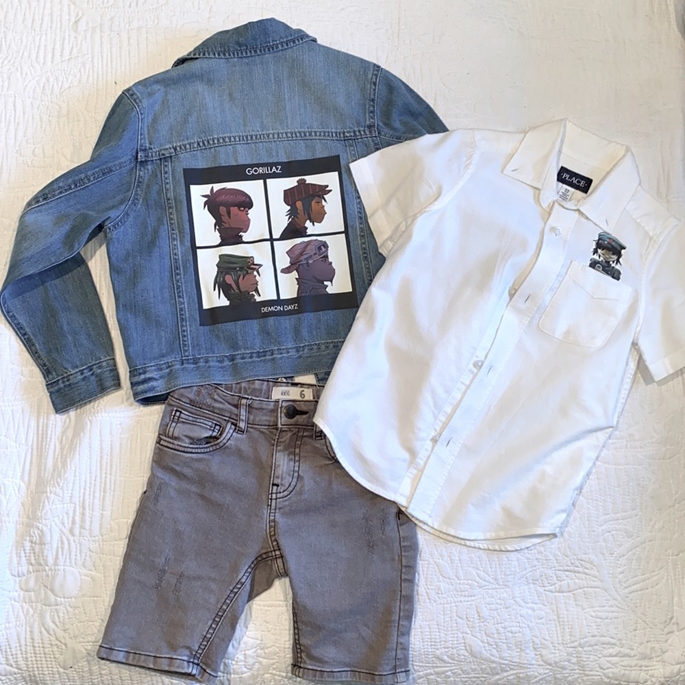 Denim Jacket size 5/6 5 6 for boy or girl with Gorillaz design on the back.